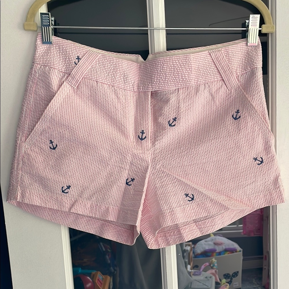 Jcrew Preppy Seersucker Pink Striped Shorts with Anchors